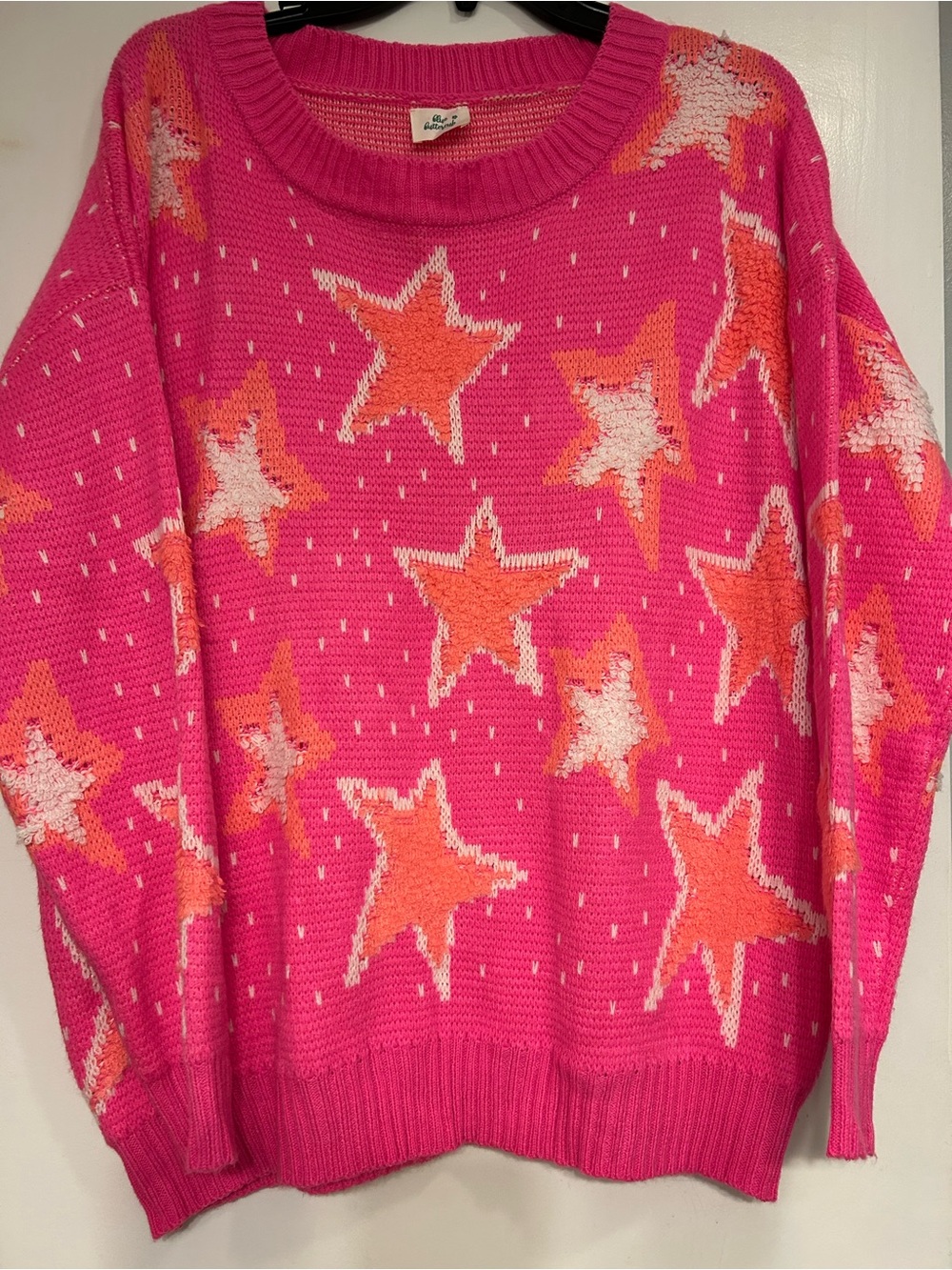 Blue Buttercup Hot Pink Star Knit Sweater